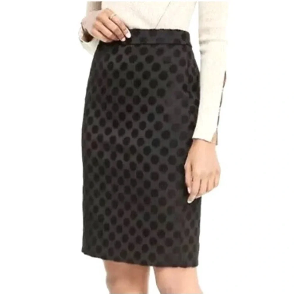 Black Pencil Skirt J. Crew Vintage Tonal Polka Dot Print Size 4